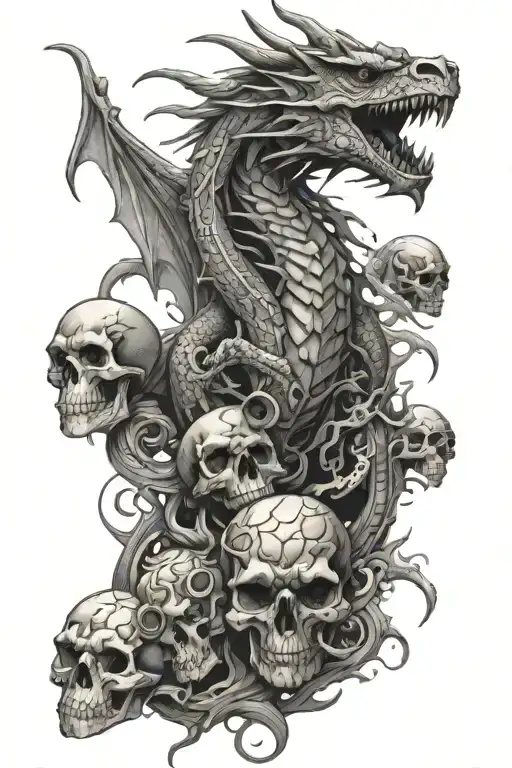 dragon and skulls surrounded