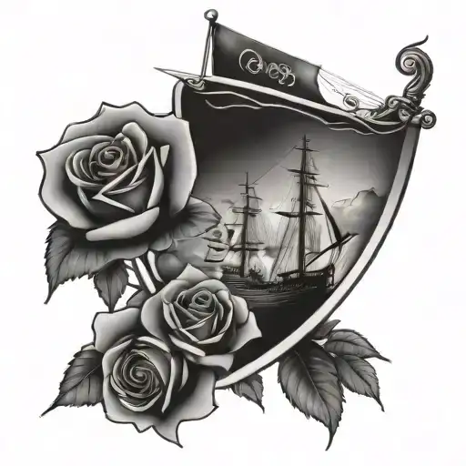 Roses with ship sailing