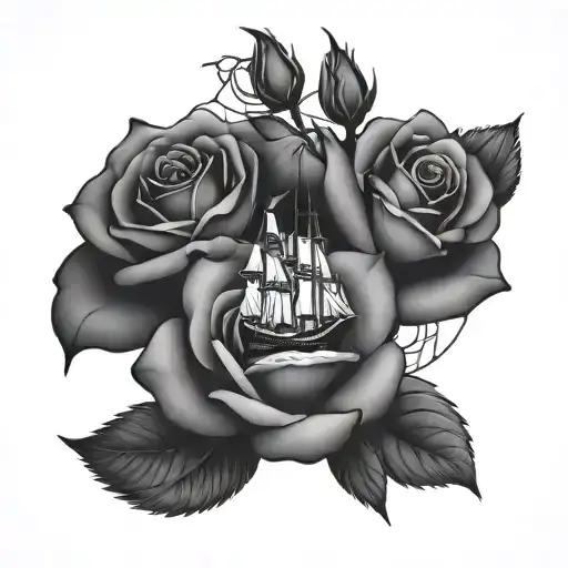 Roses with ship sailing - Variation 2