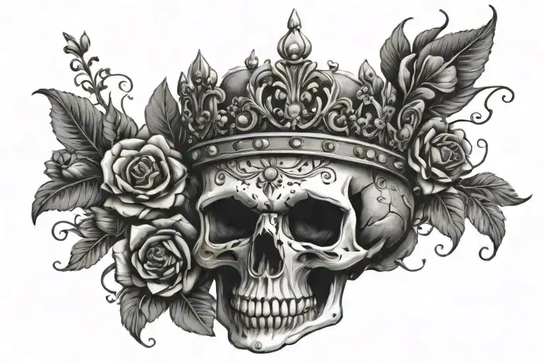 skull adorning a jeweled crown surrounded by gems and flowers - Variation 2