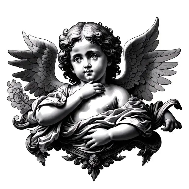 classical art tattoo design featuring cherub - Variation 1