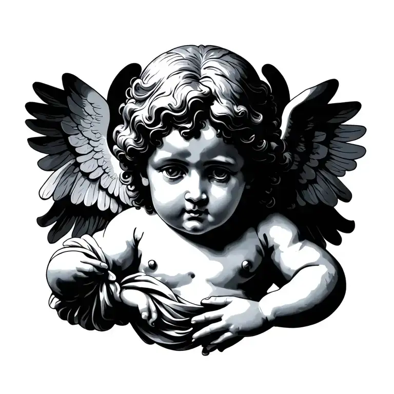 classical art tattoo design featuring cherub - Variation 2