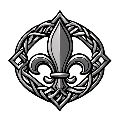 Fleur de Lis with celtic knot background black - Variation 10
