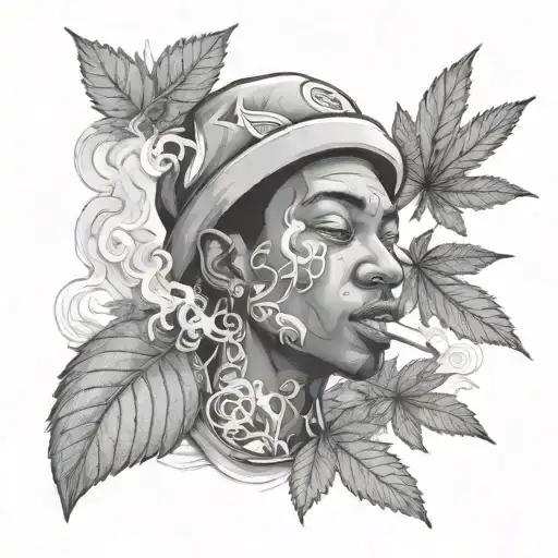 Draw a black guy smoking weed with the weed leafs and smoke with different people around him  - Variation 3