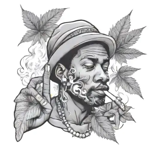 Draw a black guy smoking weed with the weed leafs and smoke with different people around him  - Variation 4