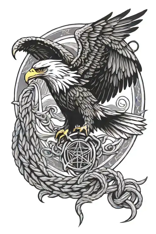 eagle with a triquetra symbol underneath it and with sailing rope intertwined - Variation 2