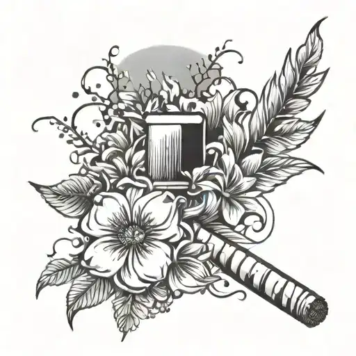 cigarette with flowers surrounding sunset background