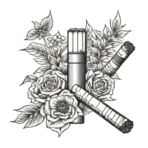 cigarette with flowers surrounding sunset background - Variation 2