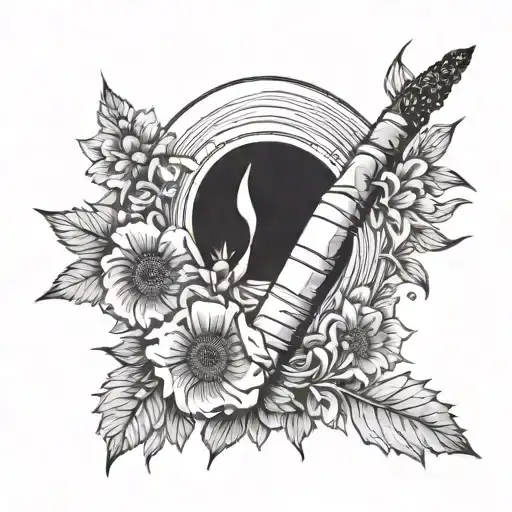 cigarette with flowers surrounding sunset background - Variation 4