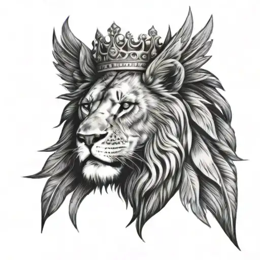lions head from side view with a crown and wings spread wide - Variation 1