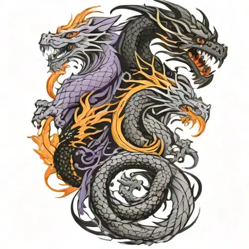 3 dragons, one purple, one orange, and one gray and black - Variation 2