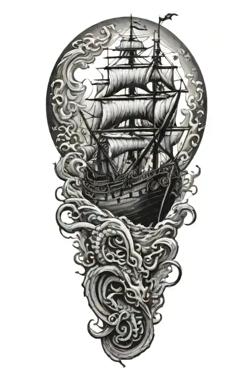 Kraken coming out of the sea overtaking a viking longship - Variation 2