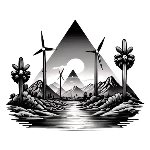 palm springs mountains with windmills and cactus and 3 triangles staggered - Variation 3