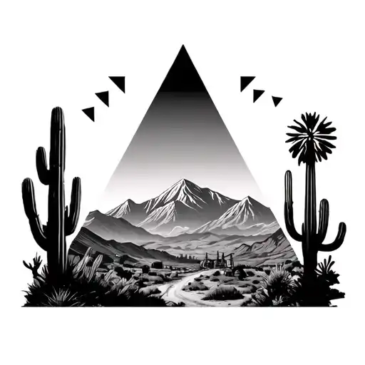 palm springs mountains with windmills and cactus and 3 triangles staggered - Variation 4