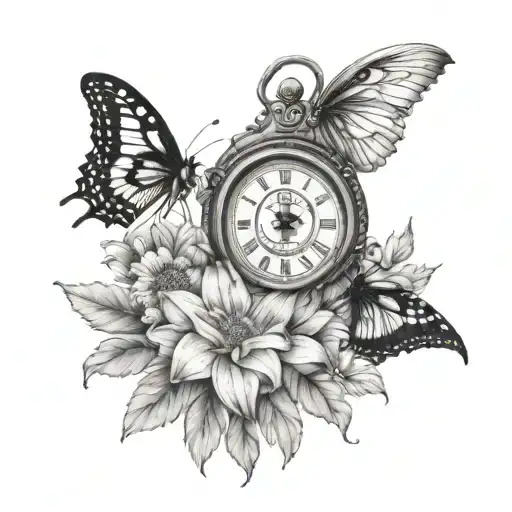 butter fly & sun flowers & grandfather clock