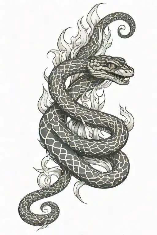 snake and flames in the the back 
