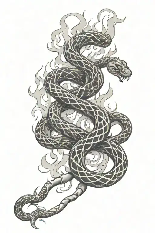 snake and flames in the the back  - Variation 2