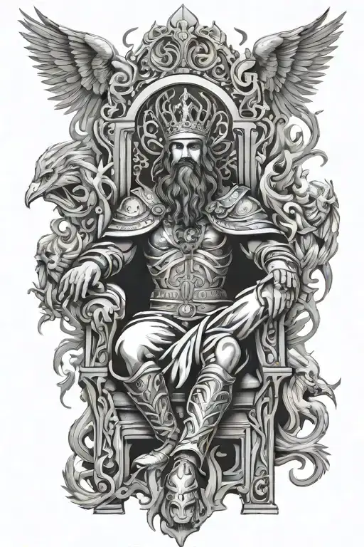 king of kings sitting on throne with armies of angels and background of fire in 3d effect - Variation 2