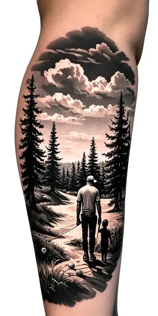 golf and family and forest landscape