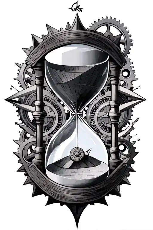 geometric design incorporating hourglass compass and cogs - Variation 2