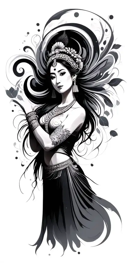 Balinese dancer surrounded by swirling - Variation 2