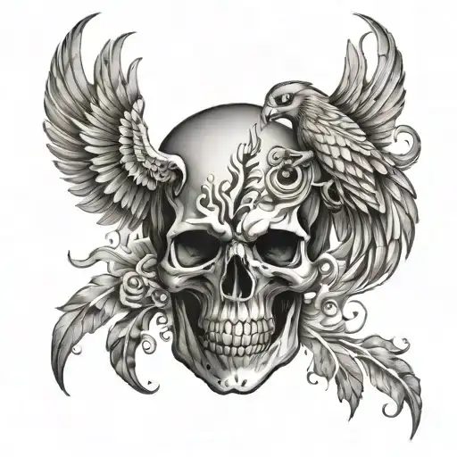 skull and phoenix rising from the ashes - Variation 1