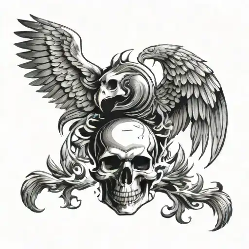 skull and phoenix rising from the ashes - Variation 2