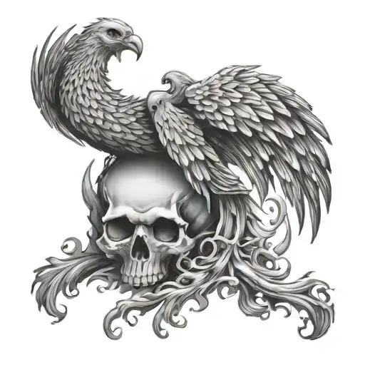 skull and phoenix rising from the ashes - Variation 3