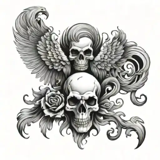 skull and phoenix rising from the ashes - Variation 4