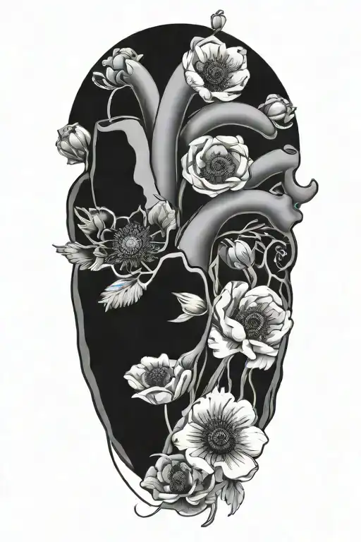 abstract design human heart, poppies, anemones - Variation 1