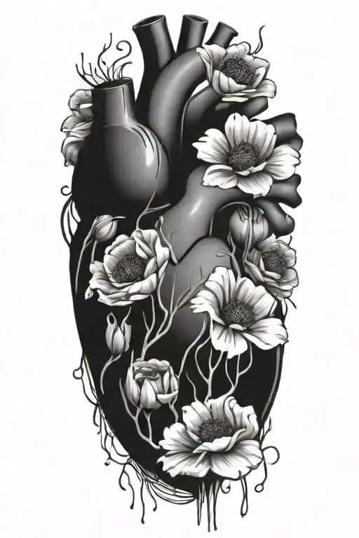 abstract design human heart, poppies, anemones - Variation 2