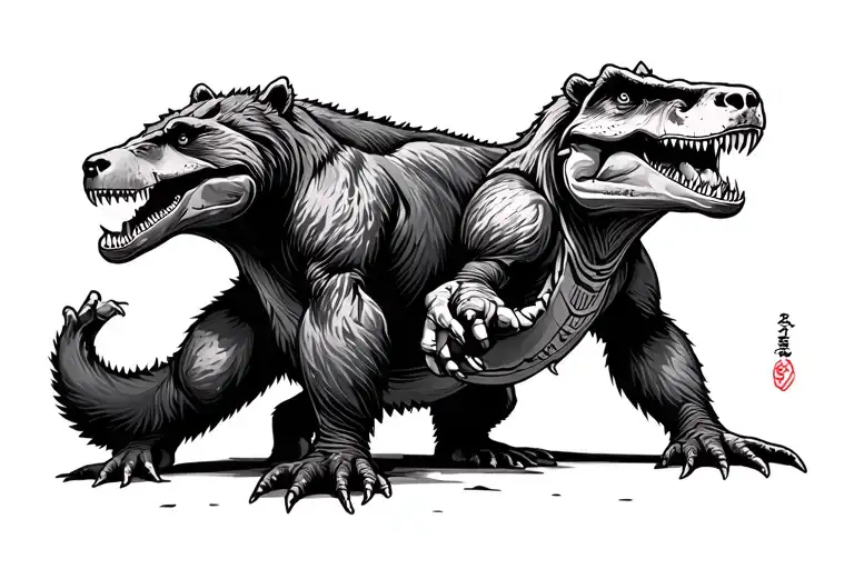 Savage kung-fu grizzly bear vs t-rex - Variation 1