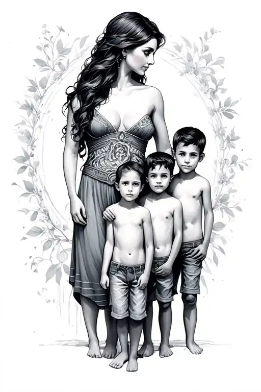 A mother guarding 3 sons different ages