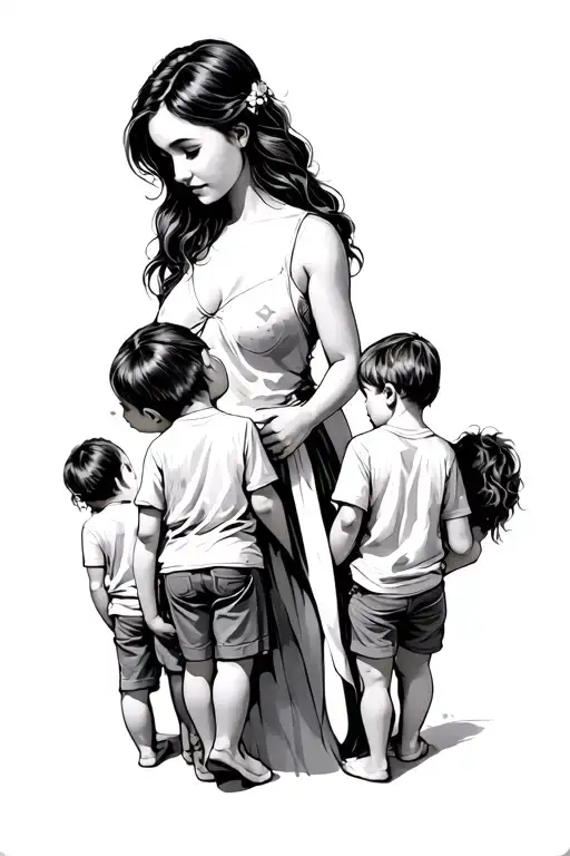 A mother guarding 3 sons different ages - Variation 2