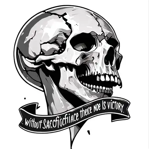A fractured cranial on the right side with the phrase "without sacrifice there is no victory" - Variation 2