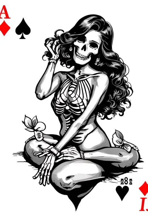 pinup girl, skeleton, ace playing card, 8 playing card - Variation 2