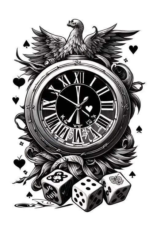 a clock A K Q & J playing cards dice symbolizing the gamble - Variation 2