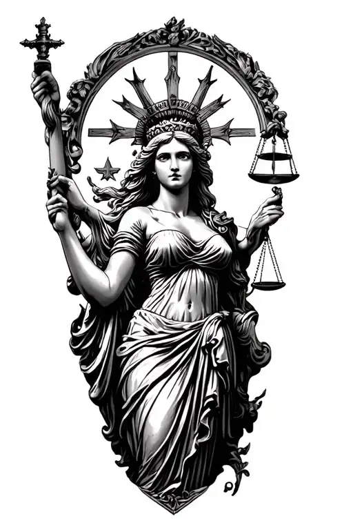 make a udnerarm sleeve need to have lady justice and somethin about god