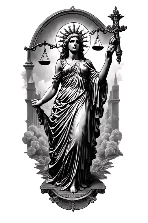 make a udnerarm sleeve need to have lady justice and somethin about god - Variation 2