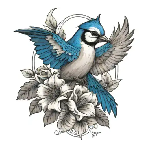 cross with flowers and bluejay