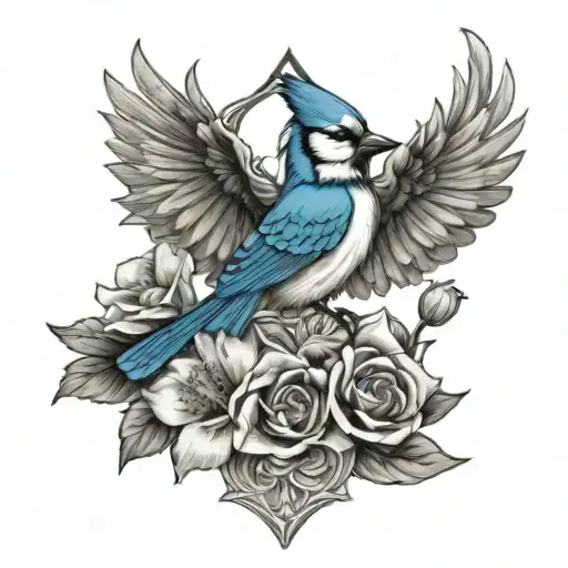 cross with flowers and bluejay - Variation 2