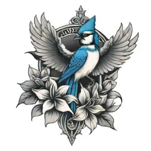 cross with flowers and bluejay - Variation 4