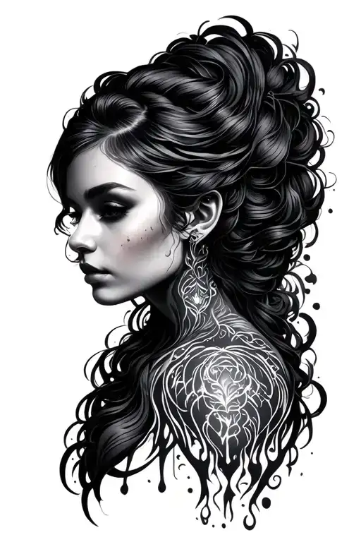 It is a mystical, dystopian frontal symmetrical portrait of a beautiful woman. Her hair, however, is unreal - Variation 3