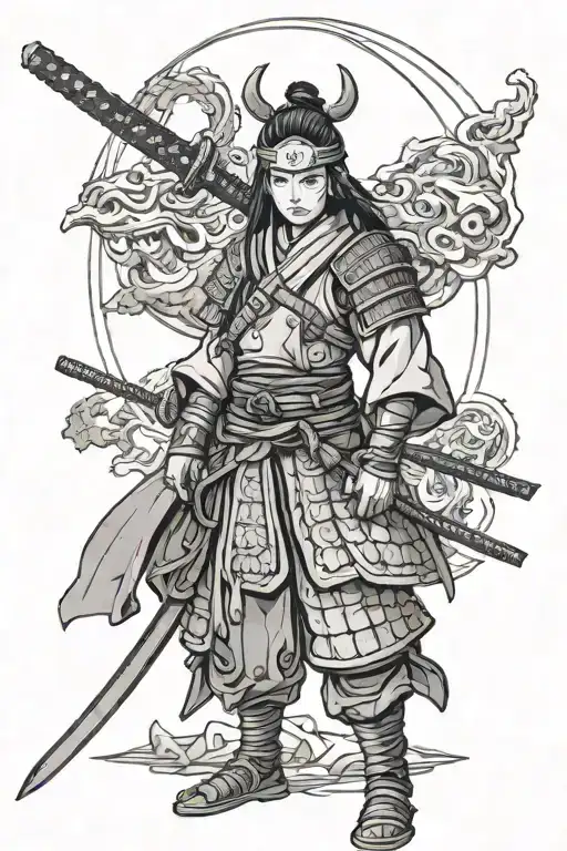 A beautiful brunette dressed as a samurai with a stern look on her face wearing a yoroi and a kabuto