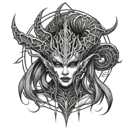 Daedric Prince nocturnal Arachne Spooky Theme Tattoo design - Variation 2