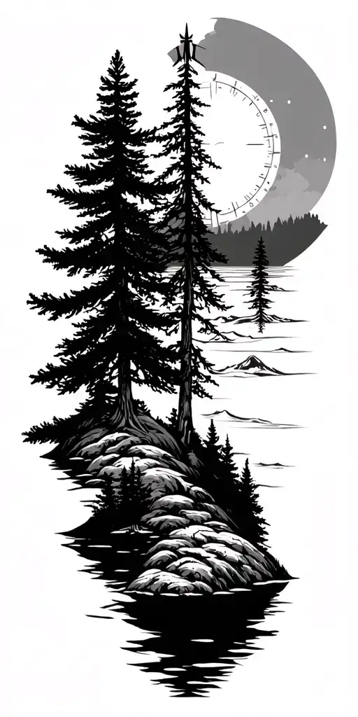 nature, pinetrees. sunset, compass rose - Variation 2