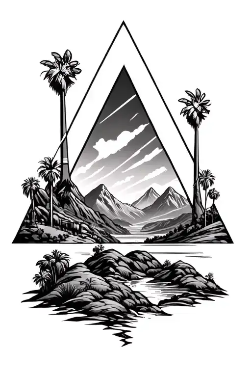 palm springs mountains and 3 triangles add windmills and palm trees - Variation 4
