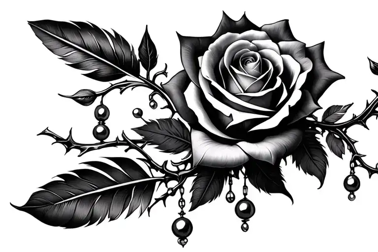 rose , feathers, and chandelier beads wrapped witgh vines and thorns - Variation 2