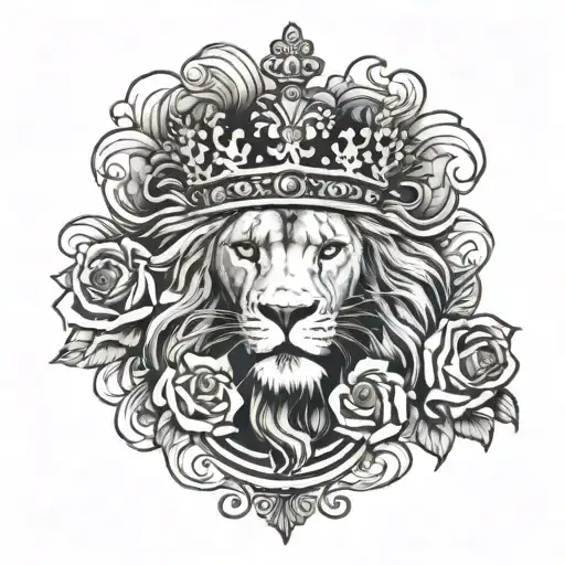 lion and crown with clouds and roses - Variation 2