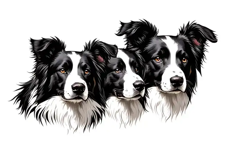 three dogs heads next to each other, border collie, background shade - Variation 1